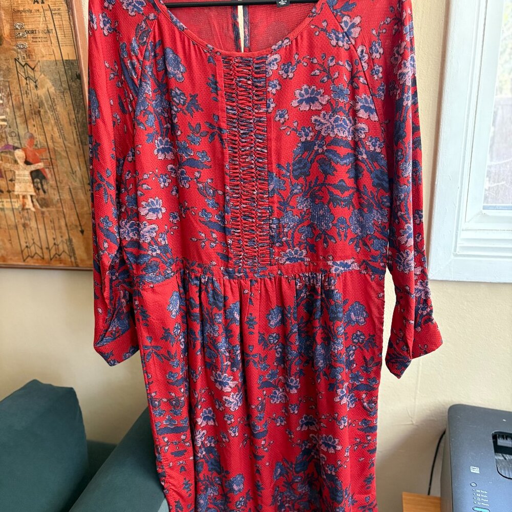 Lucky Brand Blue and Red print dress- Size Lg- Excellent condition